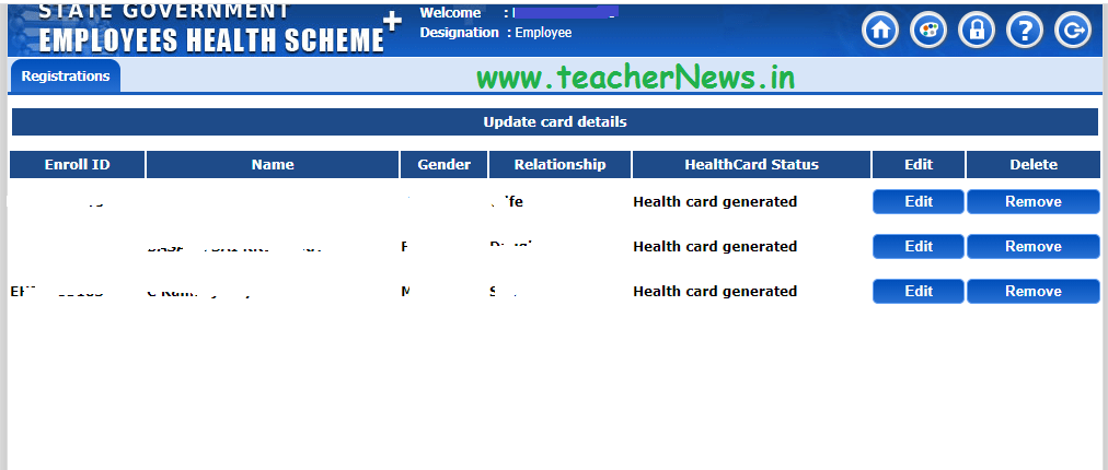 Employee AP Health Card Remove