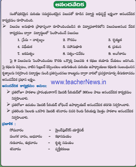 Ananda Vedika 1st period Activities Every Day 