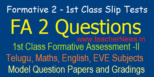 1st Class FA 2 CCE Model Question Papers 2021 FA2 Slip Tests, Grading Table 2021-22
