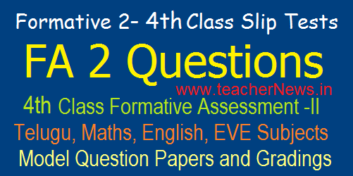 4th Class FA 2 CCE Model Question Papers 2021 Formative 2 Slip Tests, Grading Table 2021-22