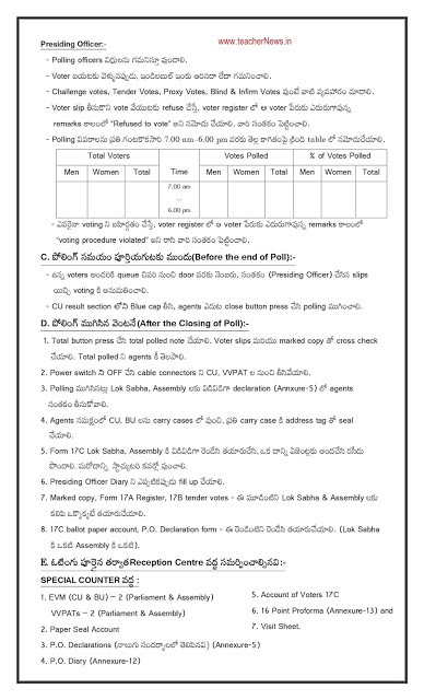 Polling Officers Duties After Polling in Elections 2024