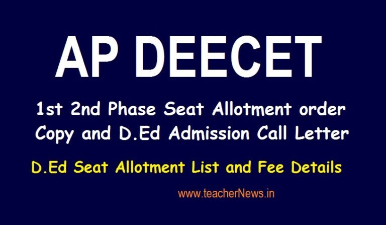 AP DEECET Seat Allotment 1st 2nd Phase order Copy 2020 AP TTC D.Ed Admission Call Letter at deecetap.cgg.gov.in