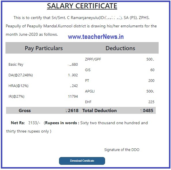 Employees Salary Certificate Online pdf - Teachers Salary Certificate Proforma