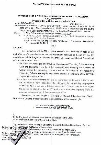 Teachers Not Attend to Duty in quarantine, containment & Red zones areas are exempted