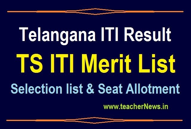 Telangana ITI Result - TS ITI Merit List Selection list Seat Allotment at iti.telangana.gov.in