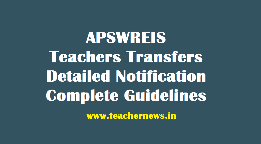 APSWREIS Teachers Transfers, Detailed Notification and GO Complete Guidelines