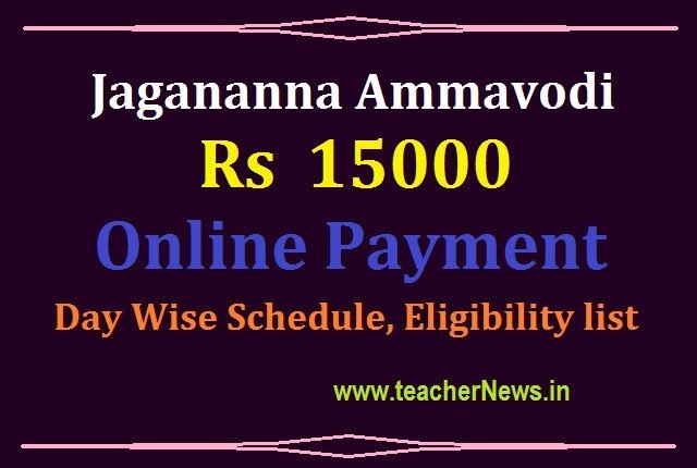 Ammavodi 15000 Payment on Jan 9th, 2021 - Day Wise Schedule, Eligibility list 