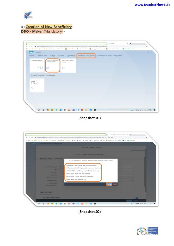 CFMS 3rd Party Beneficiary Create Process By DDO - User Manual with Screen Shots 