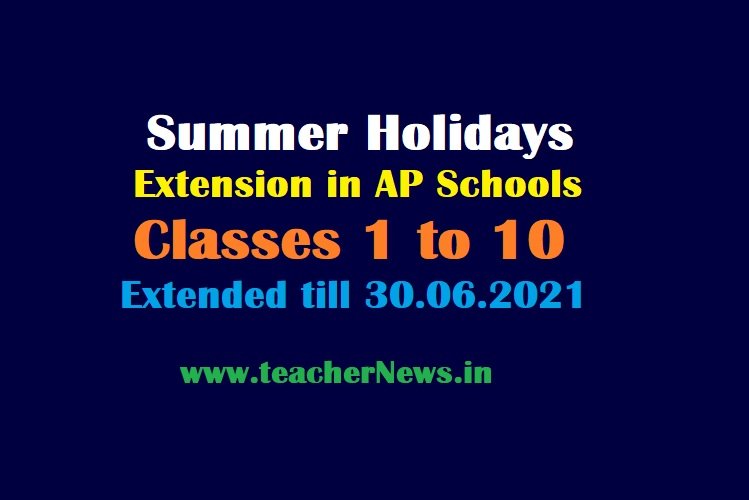 Summer Holidays Extension in AP Schools for Classes 1 to 10 - Extended till 30.06.2021