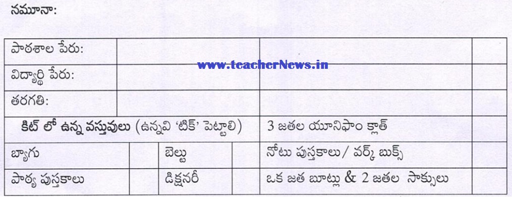 JVK Kits Distriburion Check list