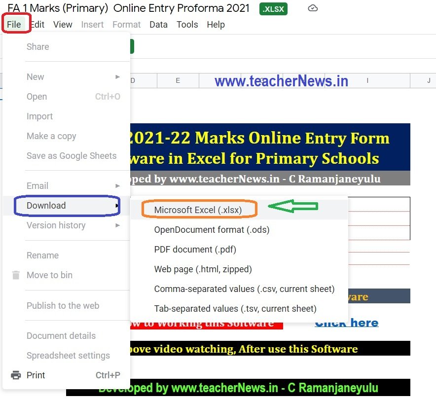 How to Download FA 1 Marks Entry Software in Google Drive ?