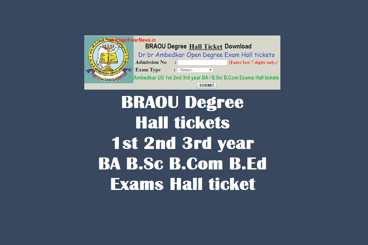 BRAOU Degree Hall tickets for 1st 2nd 3rd year BA B.Sc B.Com B.Ed Exams Hall tickets (Semester)
