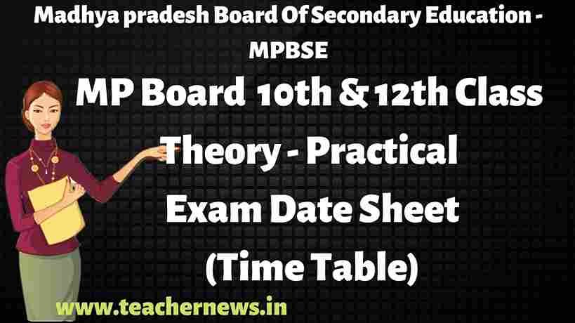 MP board Class 10th, 12th Theory Exam Date Sheet(Time Table)