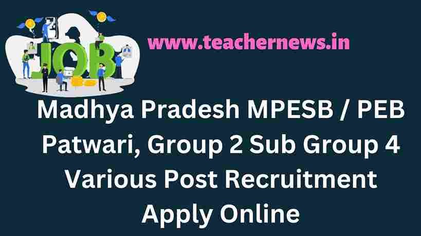 Madhya Pradesh MPESB PEB Patwari, Group 2 Sub Group 4 Various Post Recruitment
