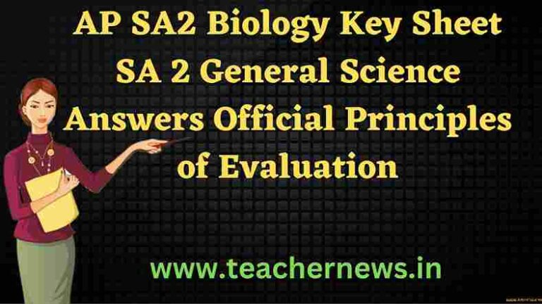 AP SA2 Biology Key Sheet 2023 SA 2 General Science Answers Official Principles of Evaluation