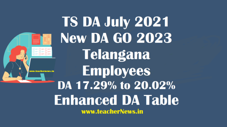 TS DA July 2021 (New DA GO 2023) - Telangana Employees DA 17.29% to 20.02% Enhanced DA Table