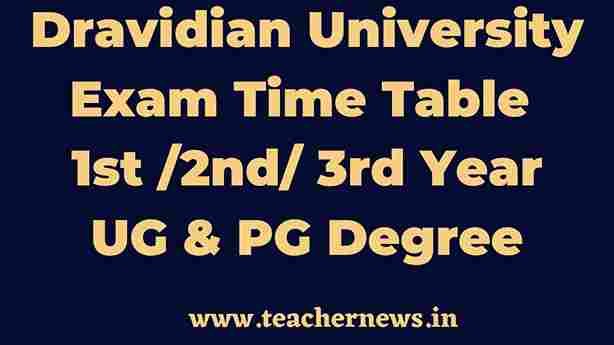 Dravidian University Exam Time Table 2023 1st 2nd 3rd Year UG & PG Degree