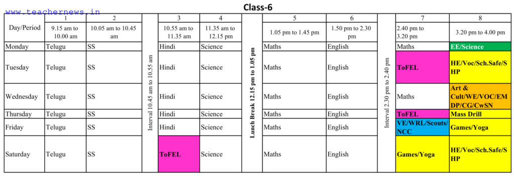 AP High School Timetable for 6th Class